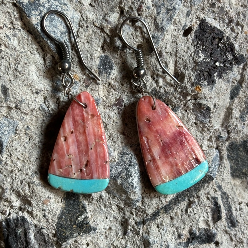 Native American Pink Shell With  Turquoise Earrings!